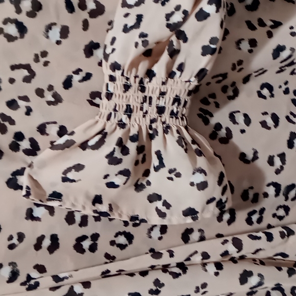 Bee neck, leopard print, long sleeve blouse. - Picture 3 of 3